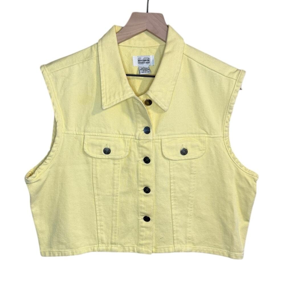 Vintage Sostanza Women’s Sz Large Yellow Denim Vest Cotton